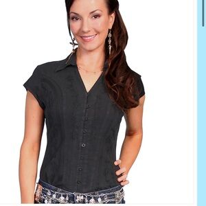 SCULLY‎ BOURBON COWGIRL WESTERN STYLE CAP SLEEVE PERUVIAN COTTON BLOUSE NWT